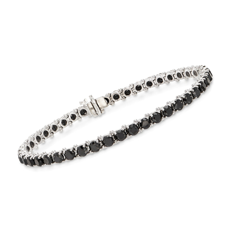 14kt white gold double-row diamond tennis bracelet with black and white round stones
