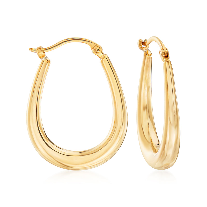 14kt yellow gold U-shaped puffed hoop earrings with hinged clasp