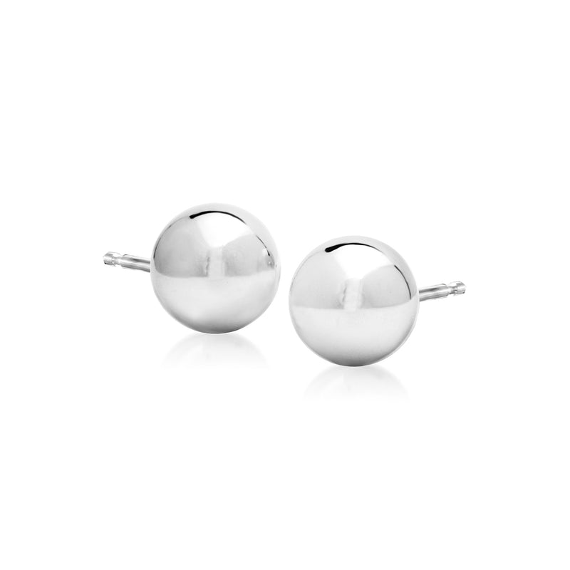 8mm 14kt white gold ball stud earrings with polished round posts