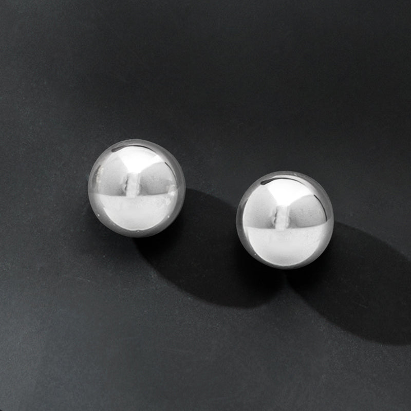 Polished round white gold ball stud earrings with spherical front and posts