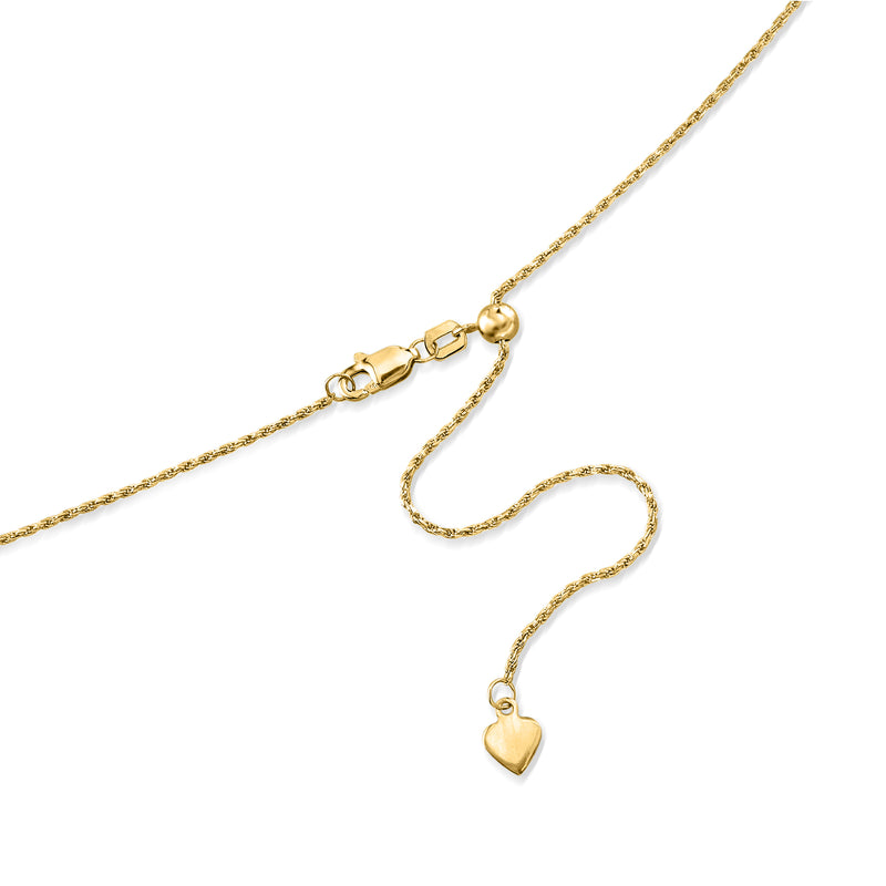 14kt yellow gold rope-chain necklace with heart charm and adjustable clasp