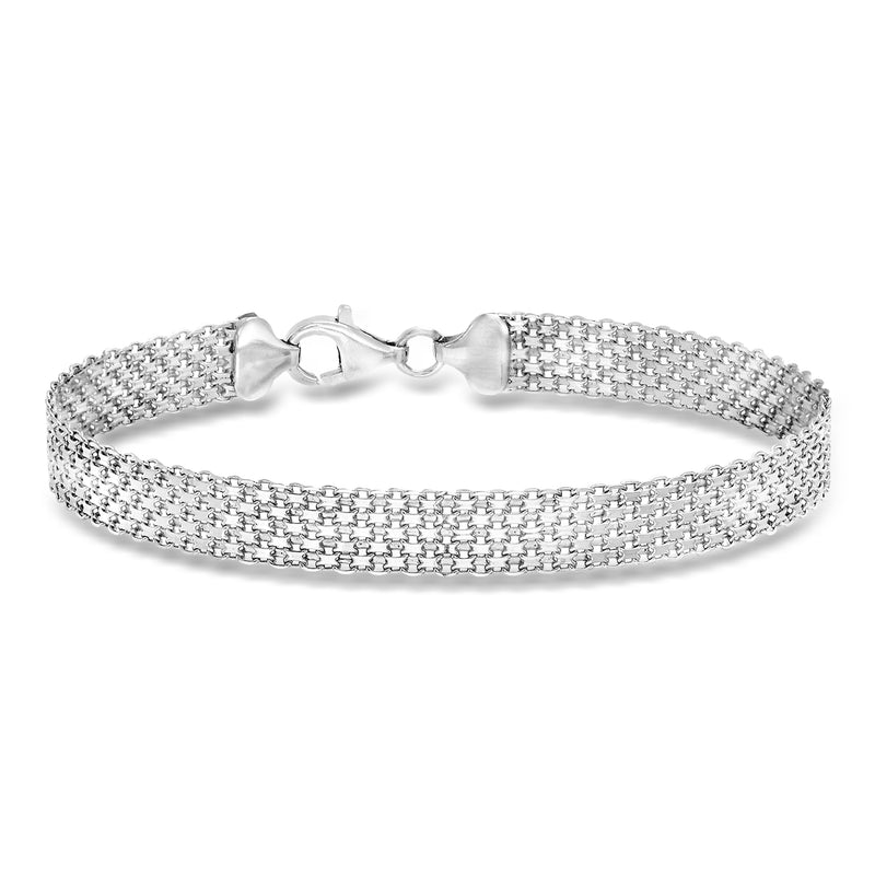 Sterling silver bismark-link bracelet, hinged clasp with small loop.