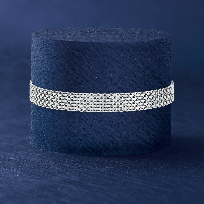 Sterling silver bismark-link bracelet band, sparkly mesh links with clasp.