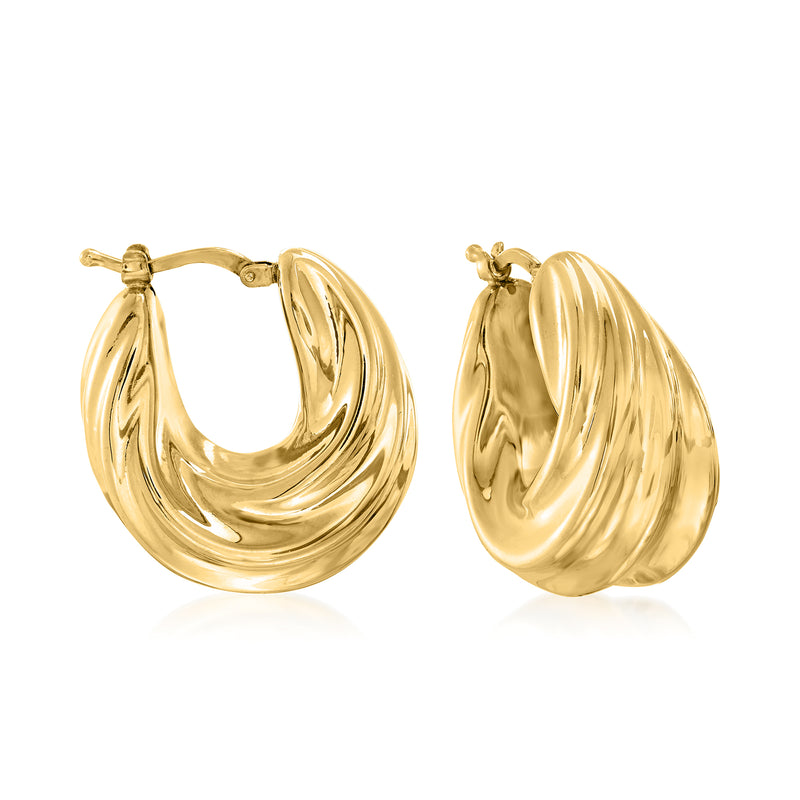 Twisted gold over sterling hoop earrings with hinged clasp, polished shine