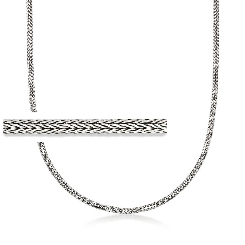 Modified wheat-chain necklace, 3mm sterling silver, polished braided links
