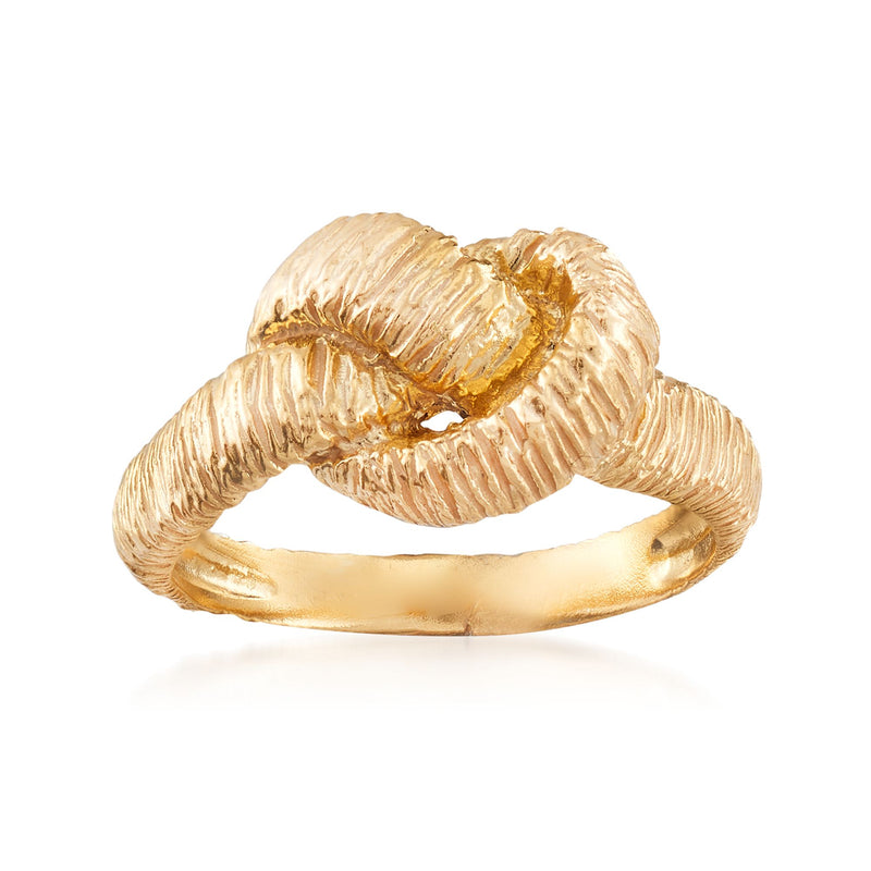 Textured yellow gold over sterling silver knot ring with twisted band detail