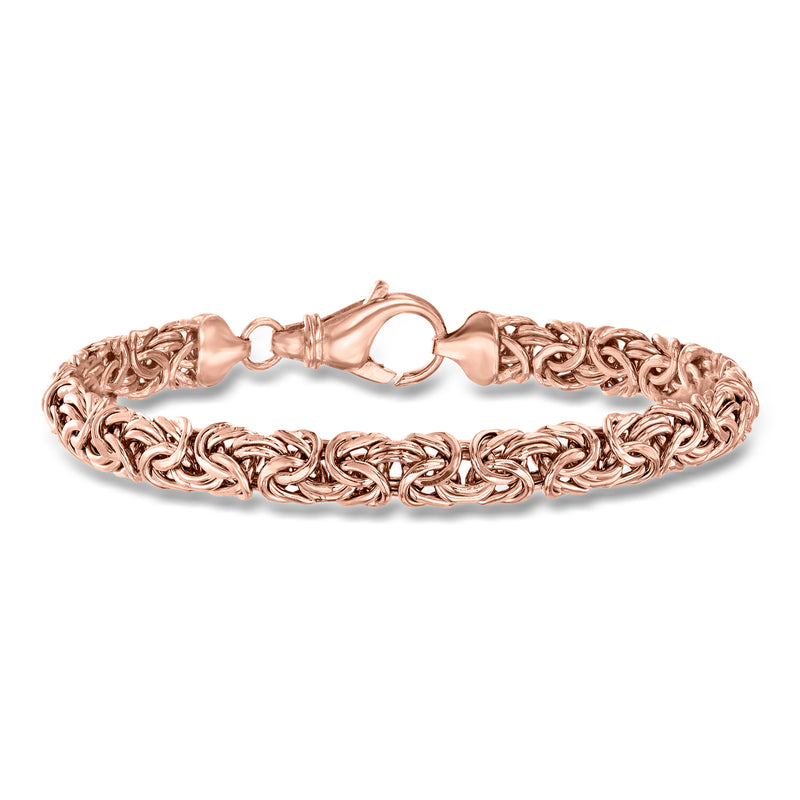 Rose gold over sterling silver Byzantine chain bracelet with round link clasp
