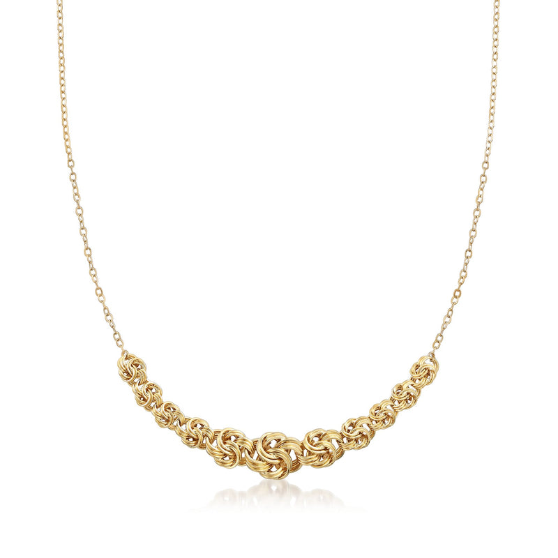 14kt yellow gold rosette-link centerpiece necklace with braided link chain