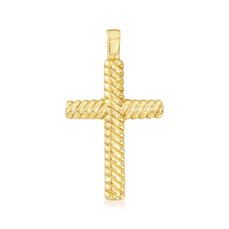14kt yellow gold cross pendant with ribbed design and bail loop