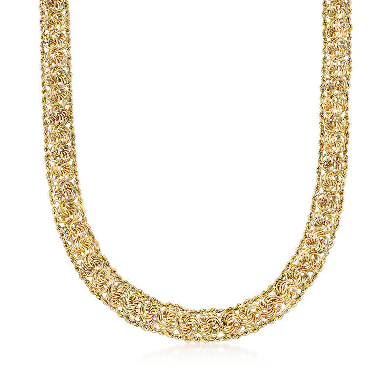 14kt yellow gold rope chain necklace with twisted oval link pattern