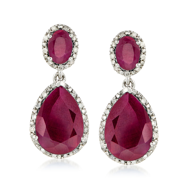 Ruby and diamond drop earrings in sterling silver