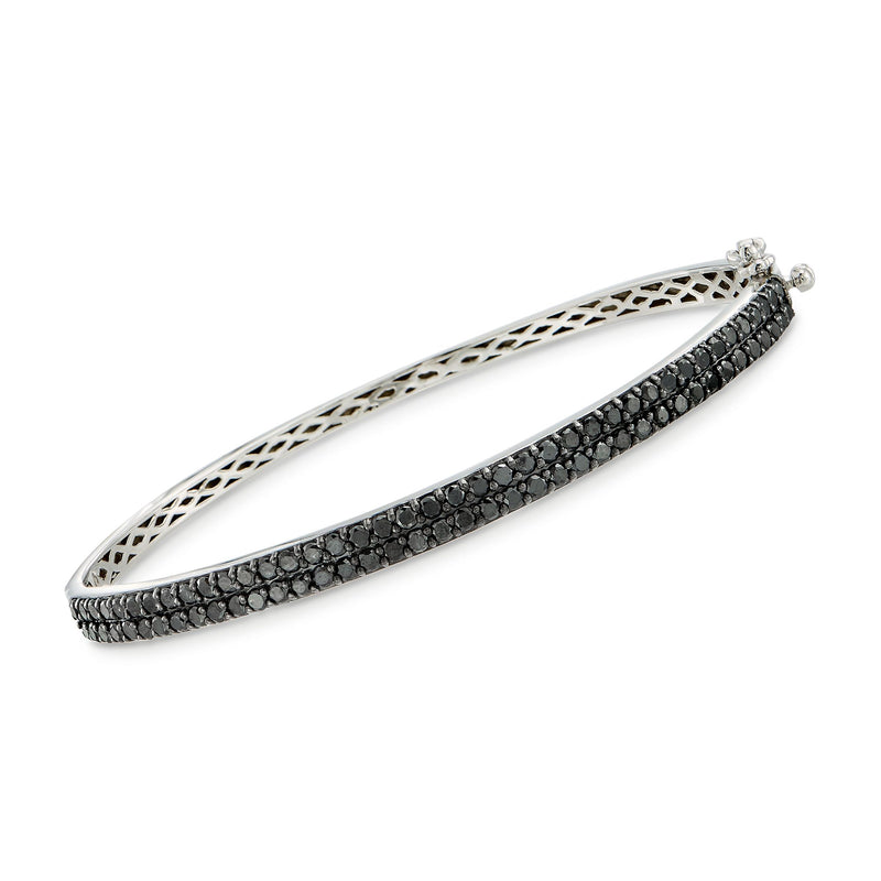 Sterling silver bangle bracelet with black diamonds and open lattice design