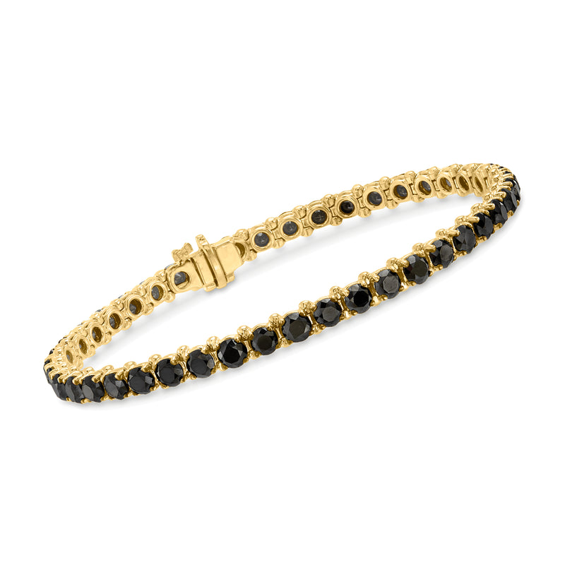 14kt yellow gold tennis bracelet with black diamond row