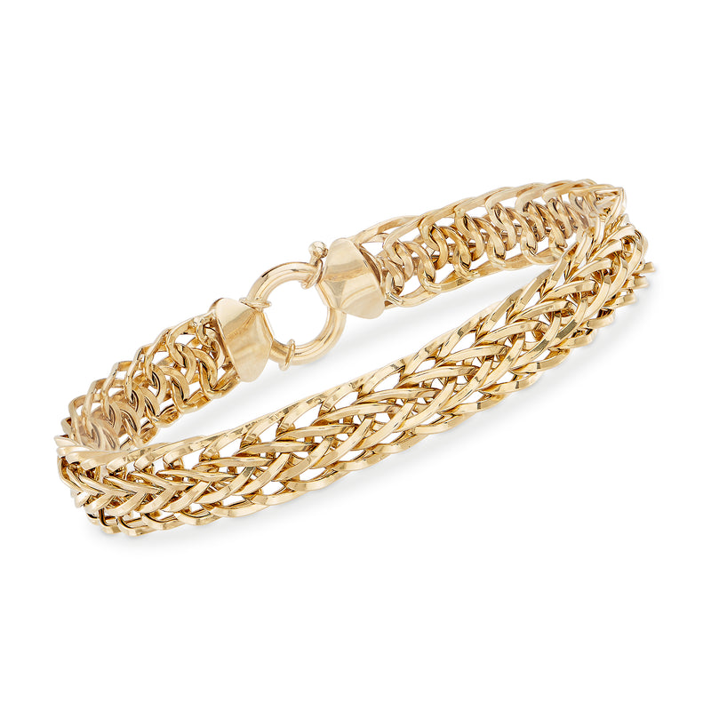 18kt yellow gold multi-link bracelet with mixed chain links and round clasp
