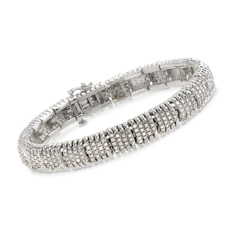 Diamond fancy link bracelet in sterling silver with pavé-set links