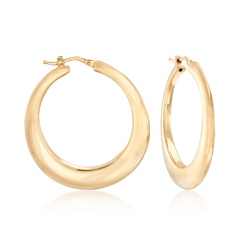 14kt yellow gold graduated hoop earrings, hinged oval hoops