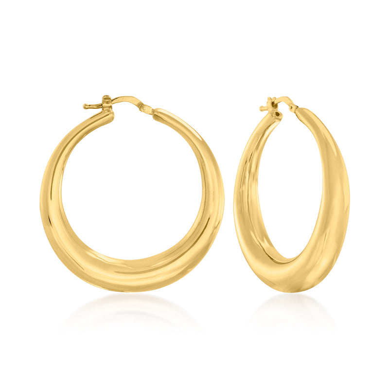 Yellow gold hoop earrings with graduated, rounded profile
