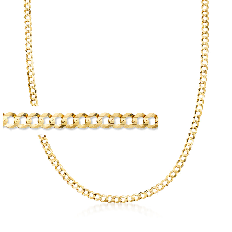 Faceted curb-link chain necklace in 14kt yellow gold, with round link pattern