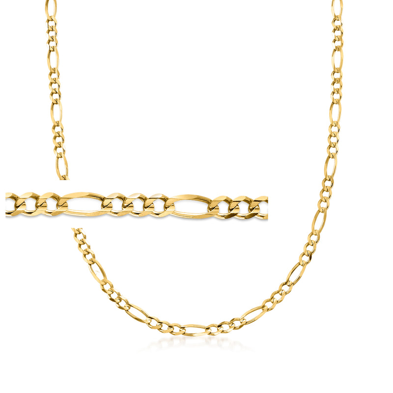 Men's 14kt yellow gold figaro-link necklace with small curb-style links.