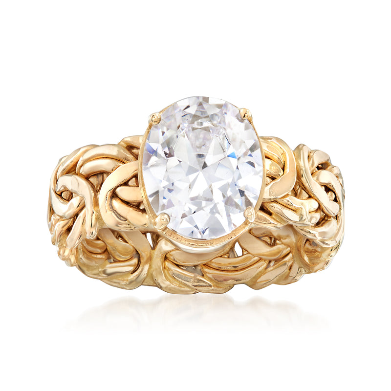 14kt yellow gold Byzantine ring with large round CZ center stone