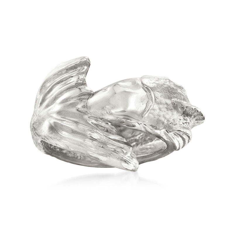 Sterling silver fish-shaped ring with textured and polished scales finish