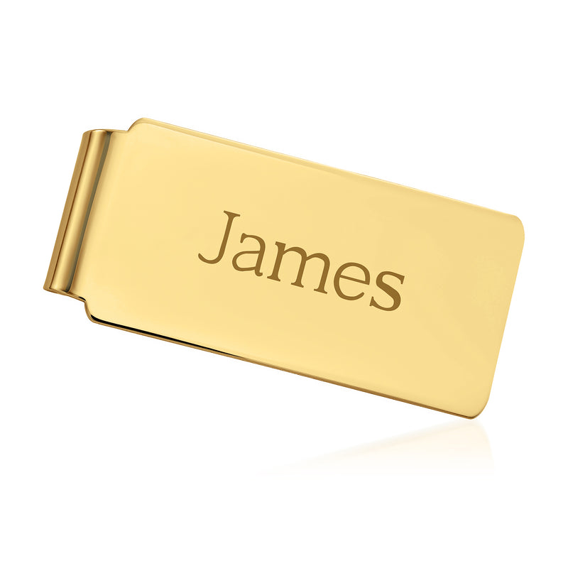 14kt yellow gold money clip with engraved name James