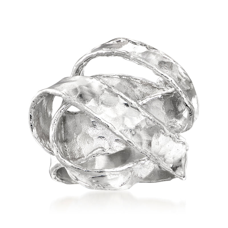 Sterling silver hammered knot ring, textured band with twisted knot design