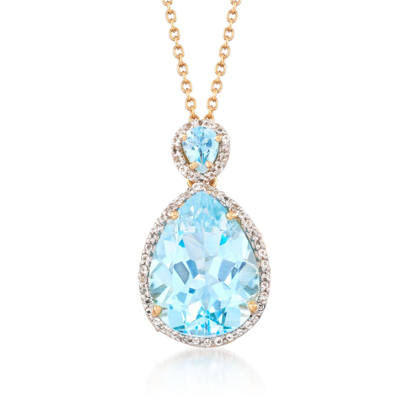 Blue topaz and white diamond-look pendant necklace on gold-tone chain