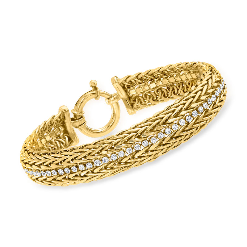 Gold over sterling two-row wheat-chain bracelet with CZ stones