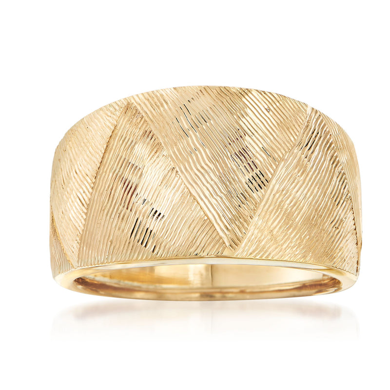 Yellow gold textured dome ring with smooth polished band