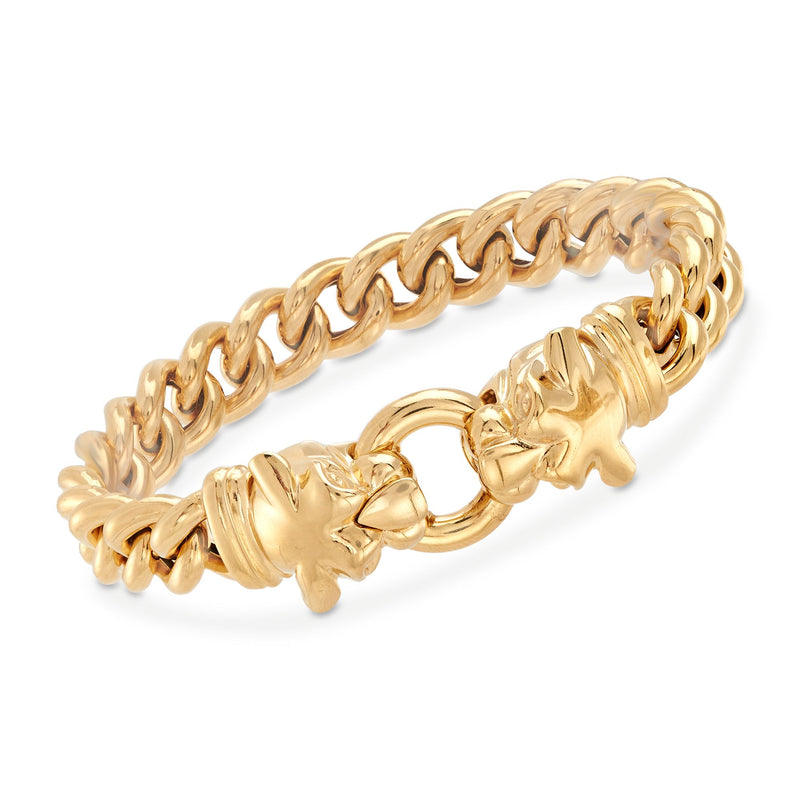 Gold over sterling bracelet with double panther head links, oval curb chain