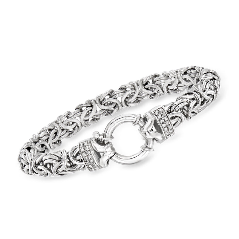 Sterling silver Byzantine bracelet with diamond-accented clasp