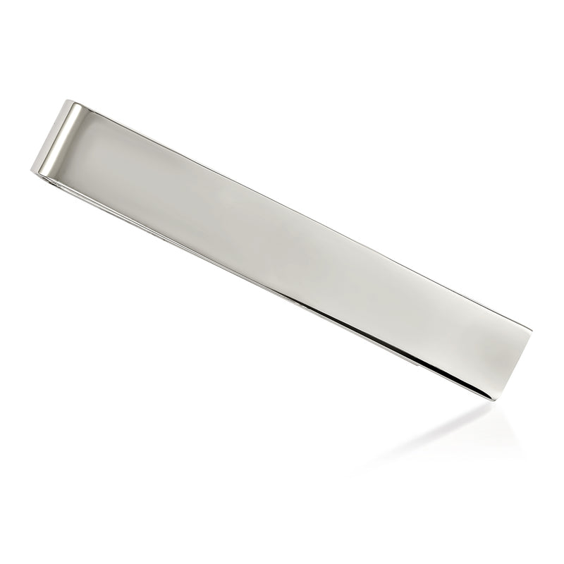Polished stainless steel tie bar with rectangular bar and hinged clasp