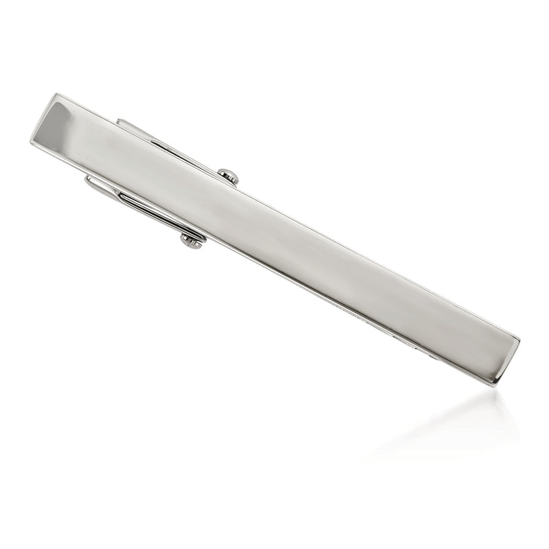 Polished stainless steel tie clip, rectangular bar with hinged clasp