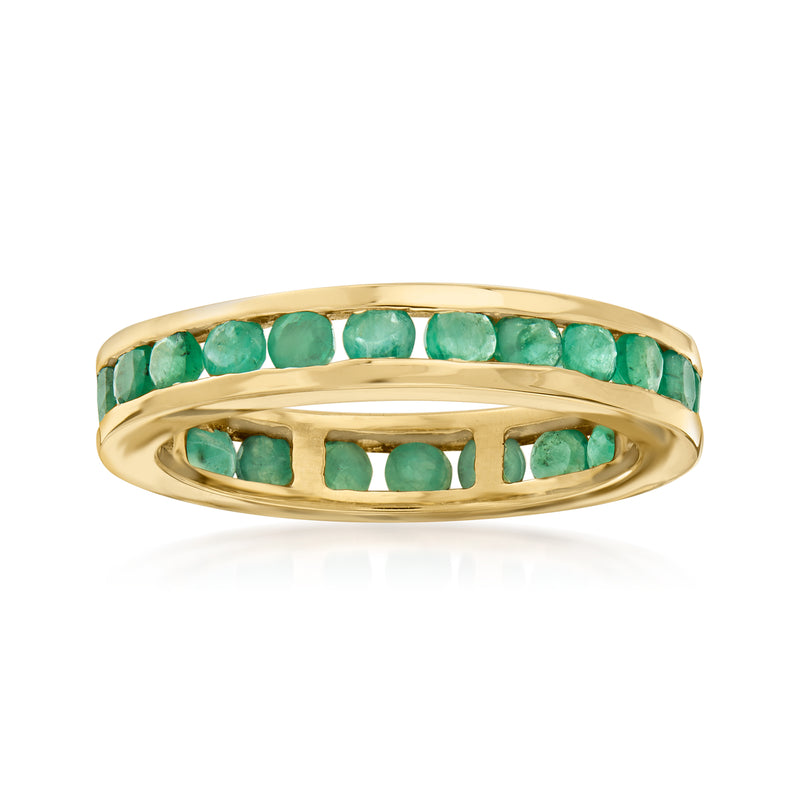 14kt yellow gold emerald eternity band with round green gemstones
