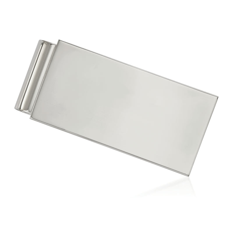 Polished stainless steel money clip with rectangular metal plate