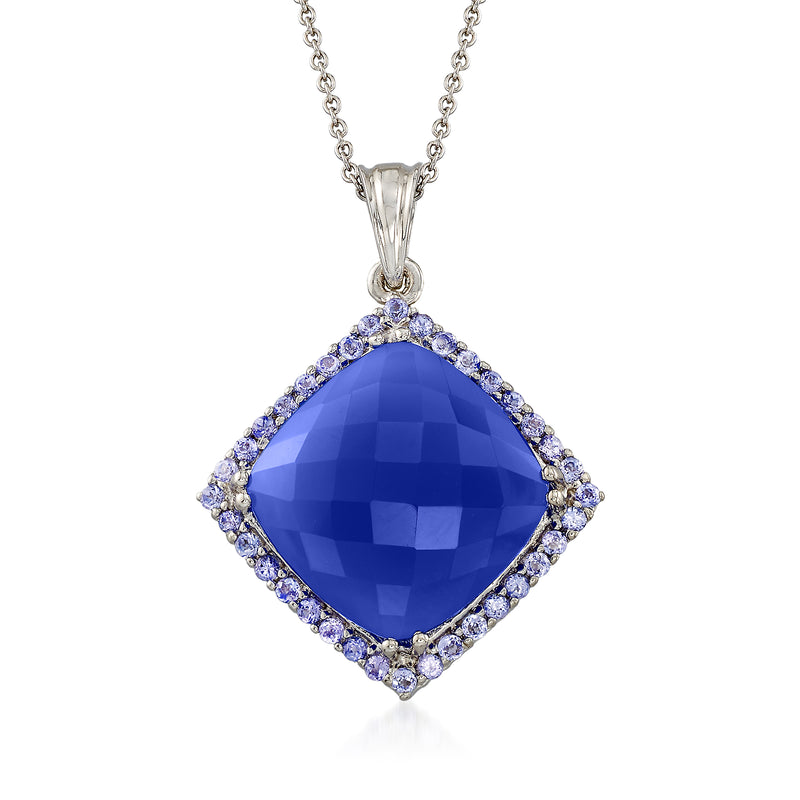Sterling silver pendant with blue gemstone and purple halo accents