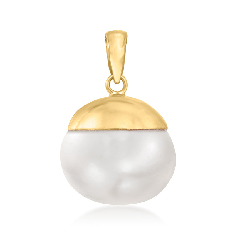 14kt yellow gold pendant with round white cultured pearl, gold top bail