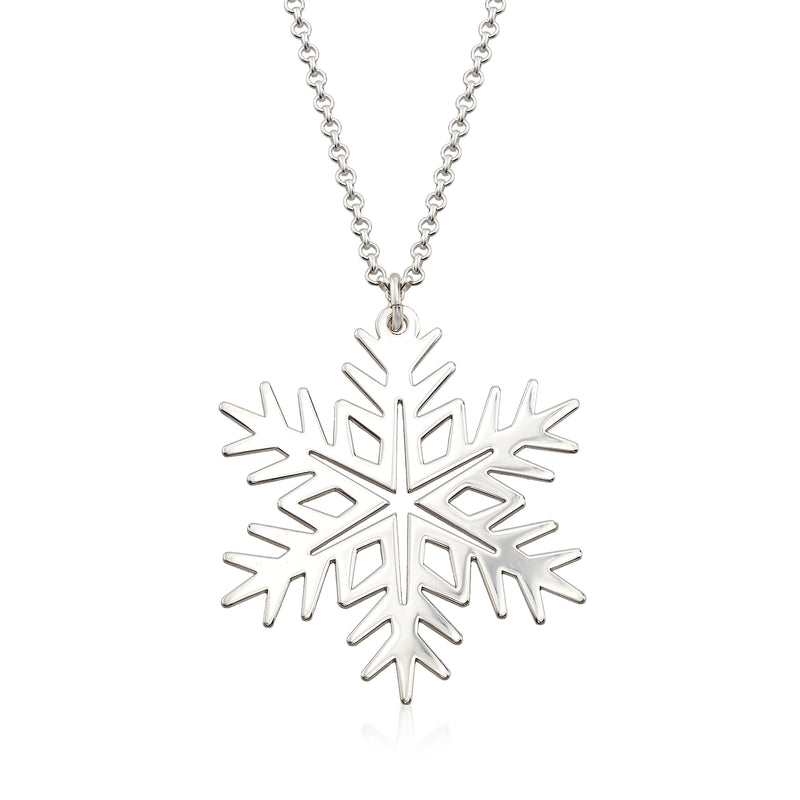 Sterling silver snowflake pendant necklace with linked chain and openwork snowflake charm