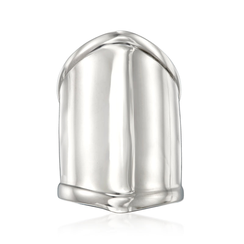 Polished sterling silver wide band ring with rounded dome top