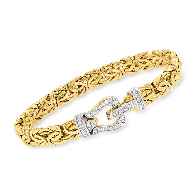 14kt yellow gold Byzantine buckle bracelet with diamond-set clasp