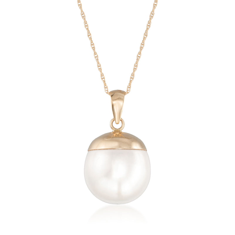 14kt yellow gold oval pearl pendant necklace with teardrop bail and chain