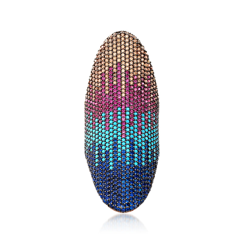 Oval ring with multicolored pave CZ in rose gold over sterling silver