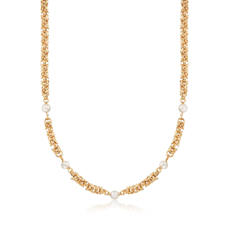 Gold-tone Byzantine station necklace with round cultured pearl accents