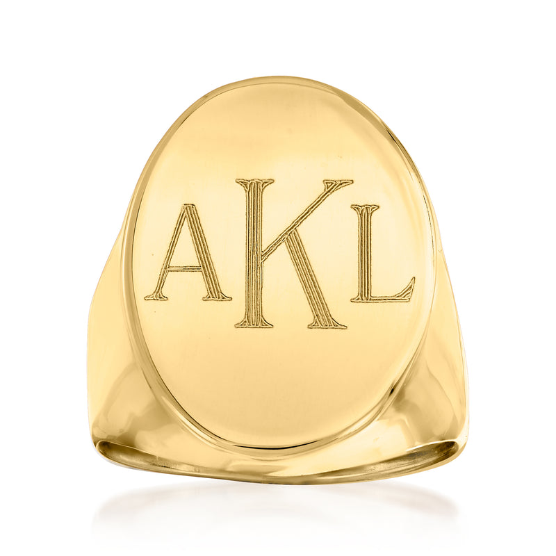 14kt yellow gold oval signet ring with engraved AKL initials