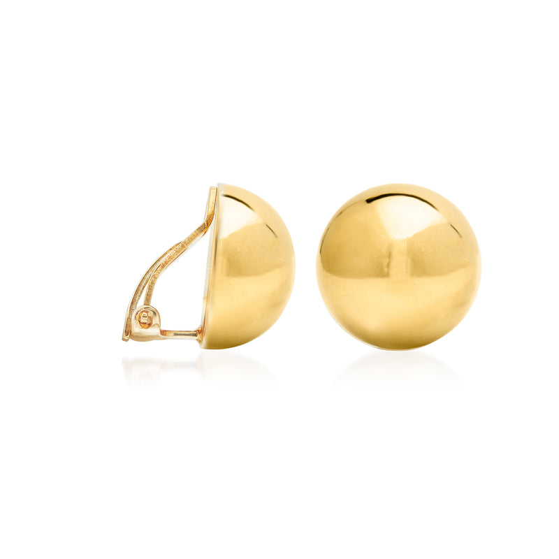 Gold dome clip-on earrings with round polished finish