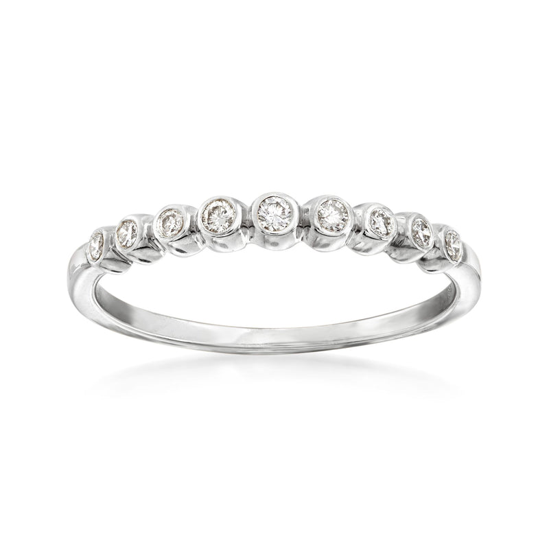 Sterling silver bezel-set round diamond band ring with a row of small stones