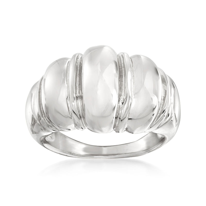 Italian sterling silver shrimp design ring with textured ridges, polished band