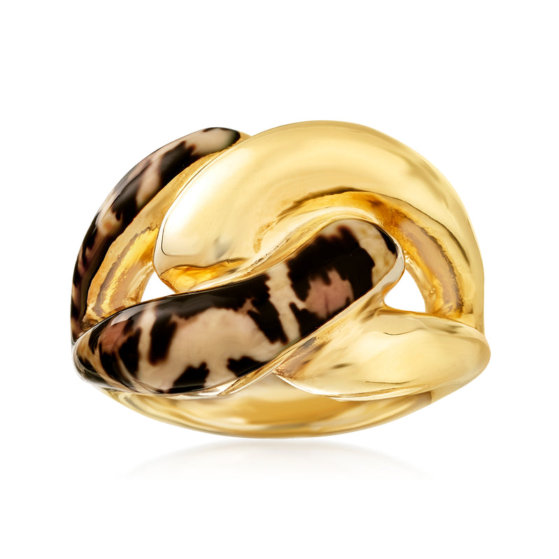 Gold-tone statement ring with leopard-print enamel oval center
