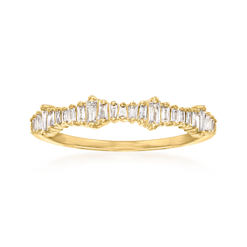 14kt yellow gold baguette diamond ring with prong-set baguettes